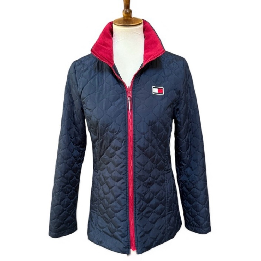 Tommy Hilfiger Women's Quilted Jacket - Navy and Red size S